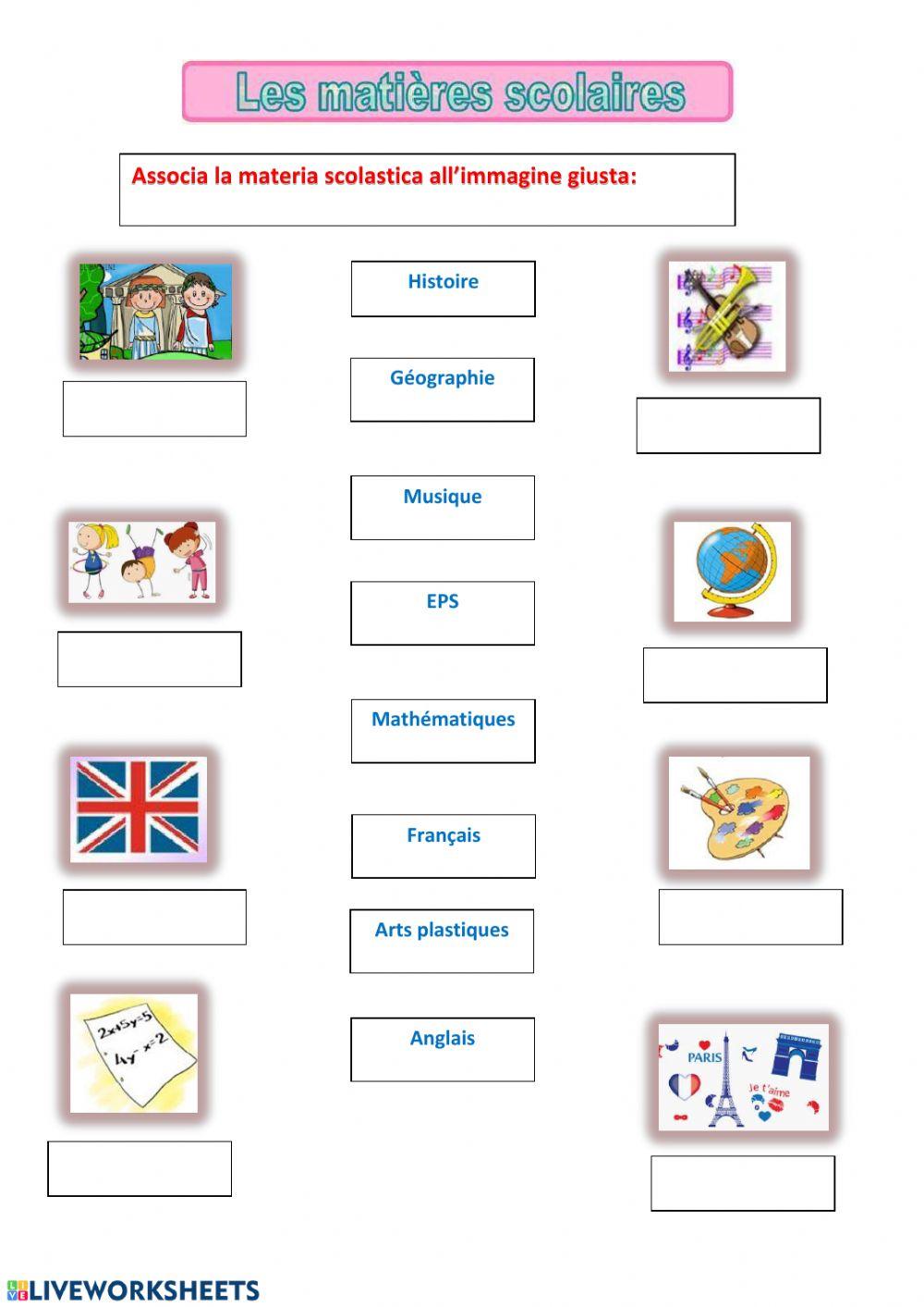 Associa Le materie scolastiche online exercise for | Live Worksheets