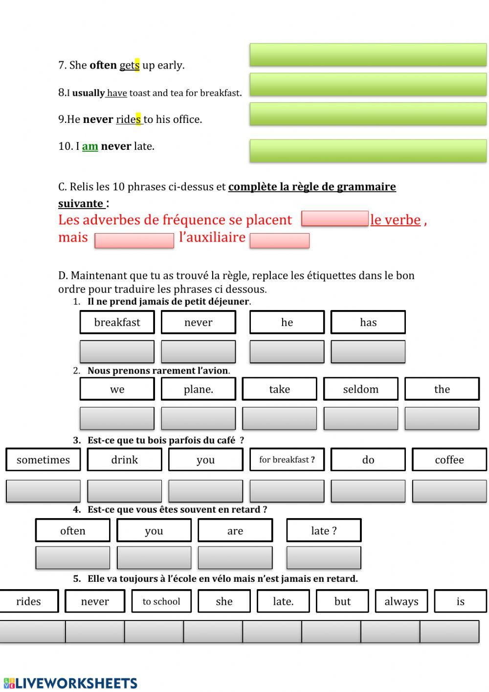 Frequency adverbs online pdf worksheet | Live Worksheets