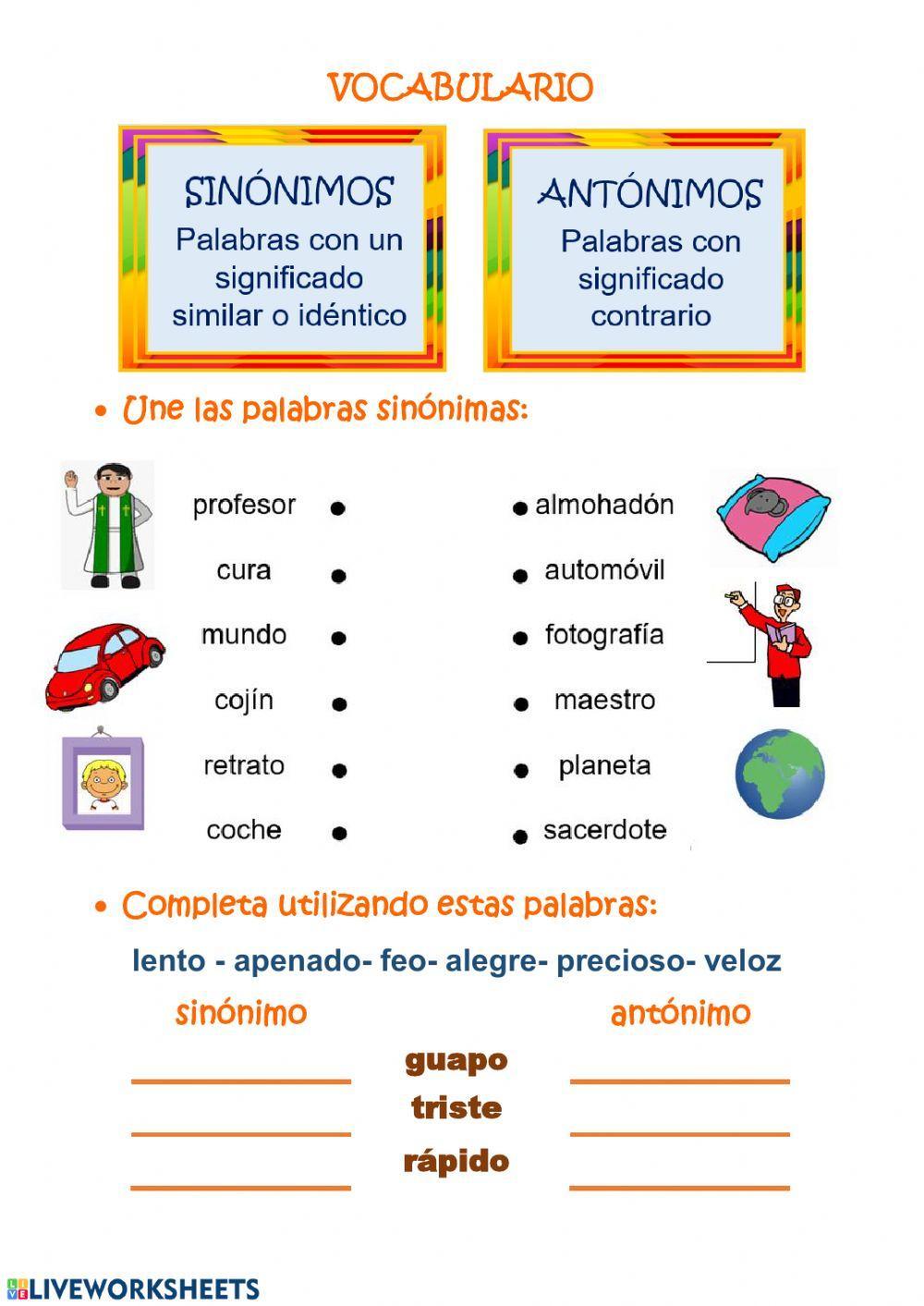 Sinónimos Y Antónimos Interactive Exercise Live Worksheets