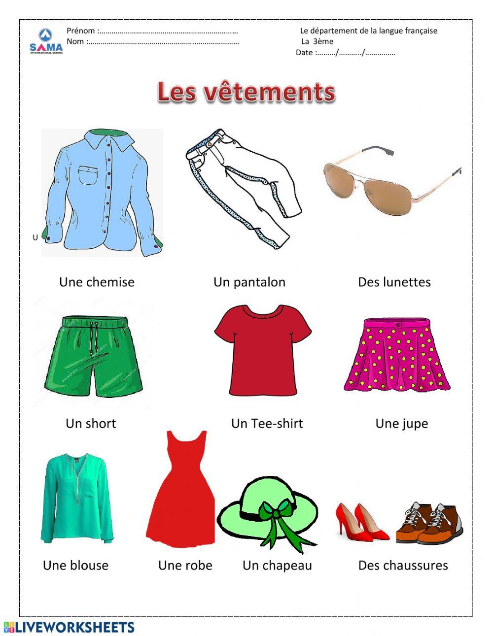 Les vêtements Français Langue Étrangère (FLE) activity | Live Worksheets
