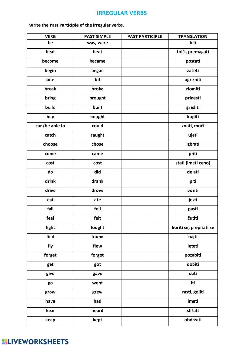 3rd form - irregular verbs worksheet | Live Worksheets