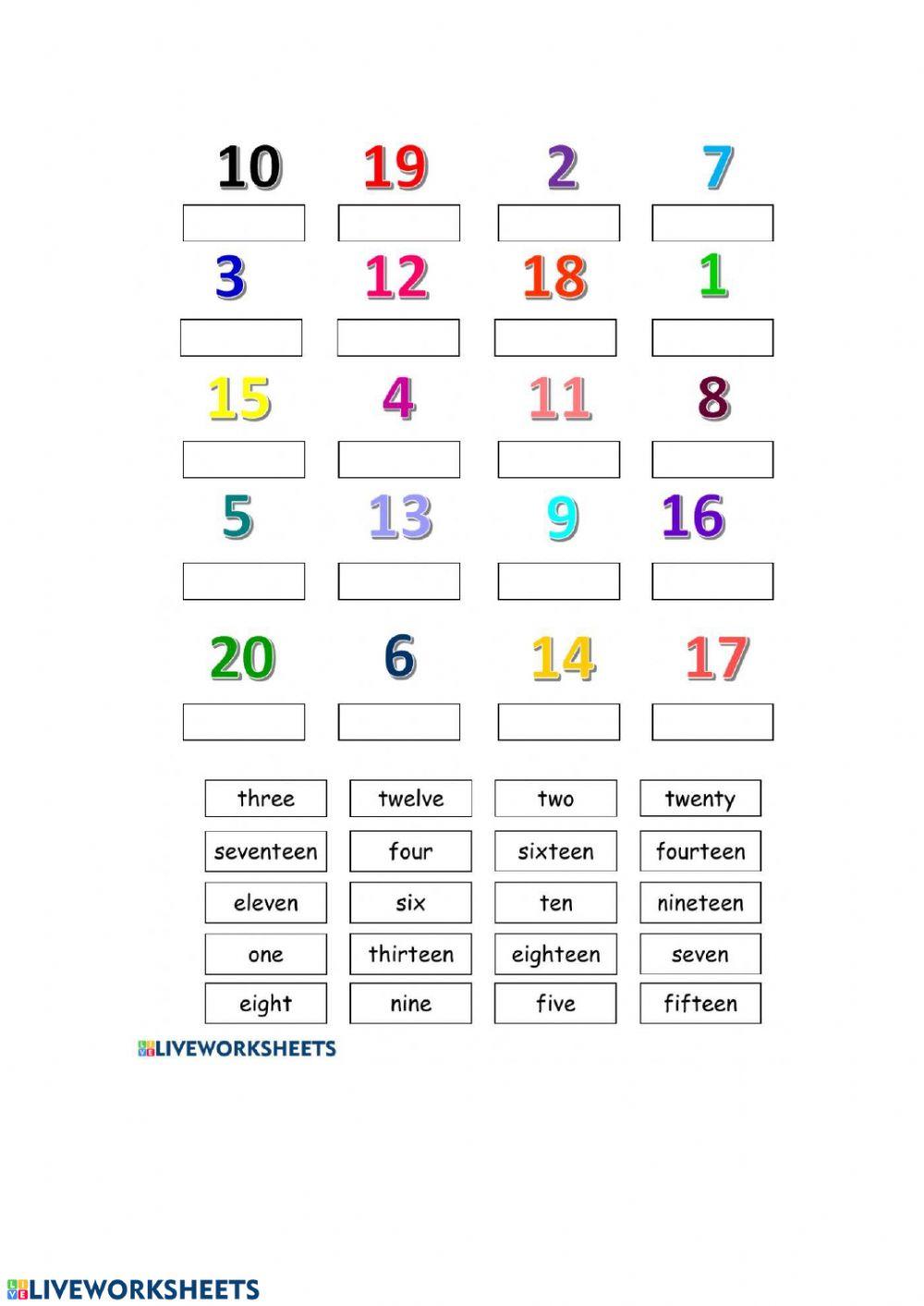 Numbers 1-20 online pdf exercise | Live Worksheets