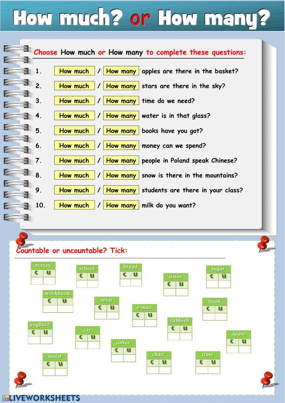 How much? or How many? worksheet | Live Worksheets