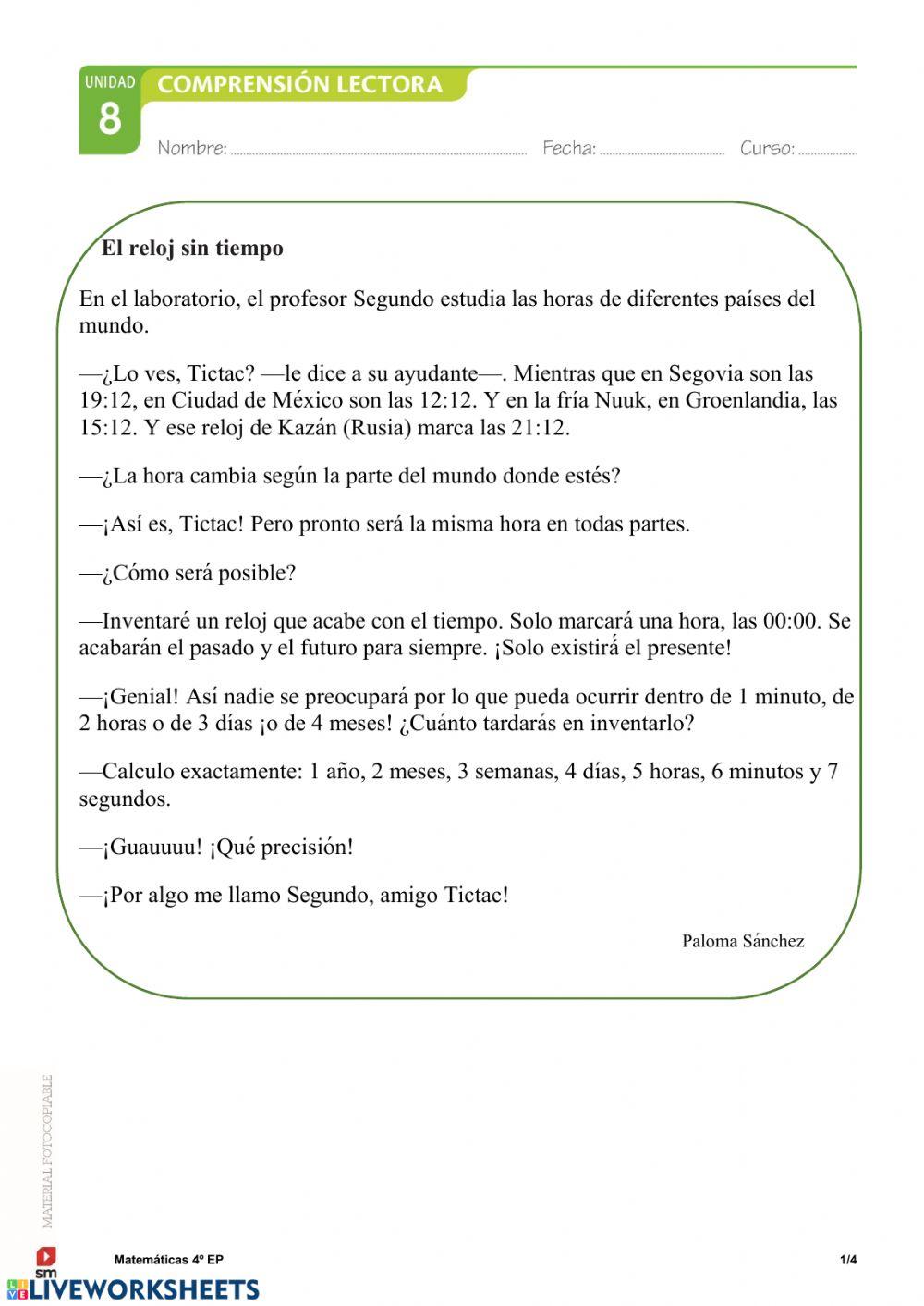 Lectura de mates. Tiempo online exercise for