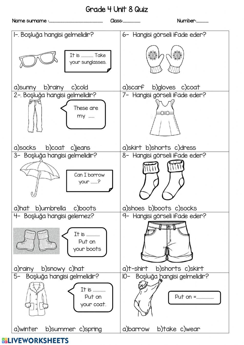 Clothes quiz worksheet | Live Worksheets