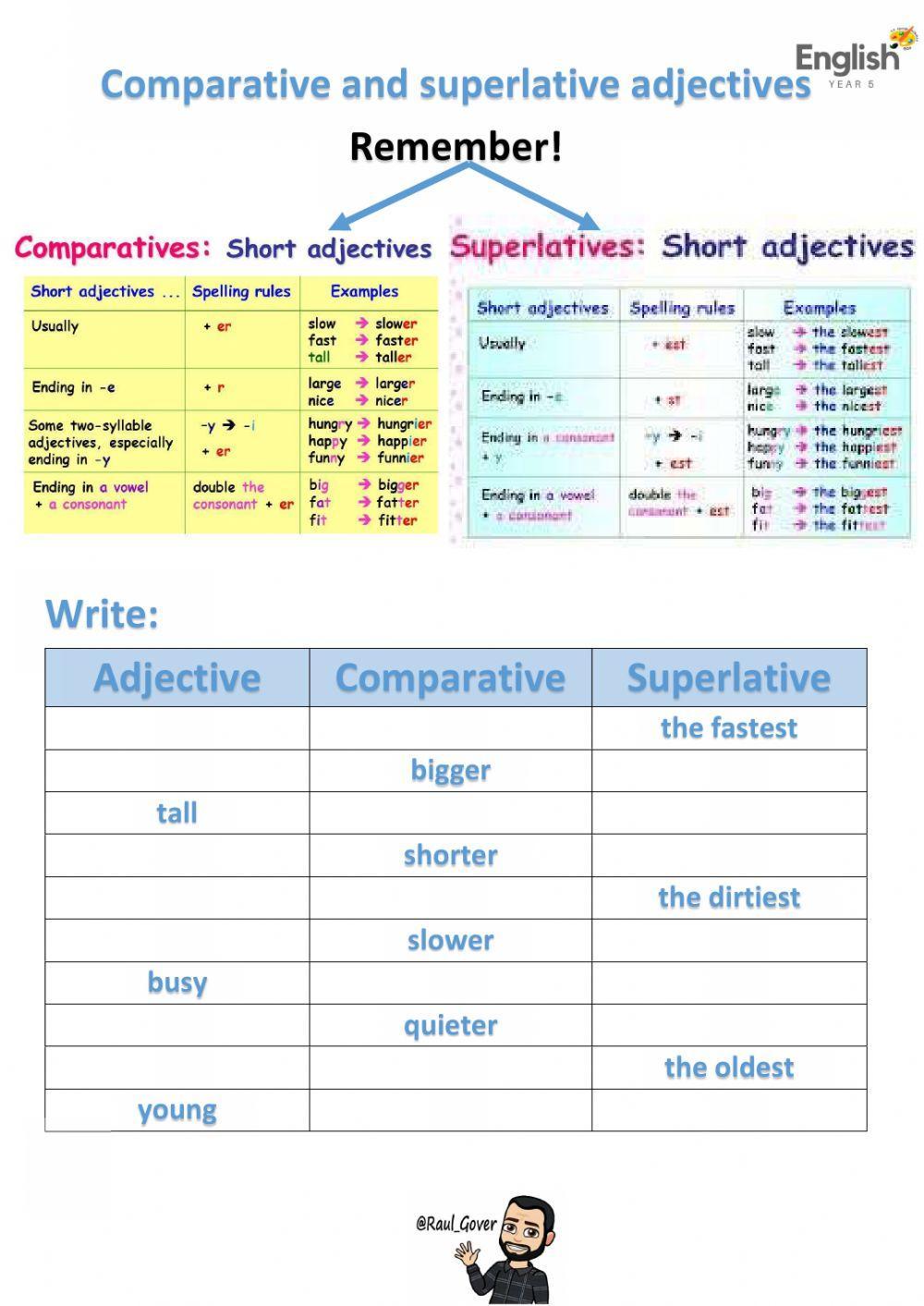 Short comparative and superlative adjectives worksheet | Live Worksheets