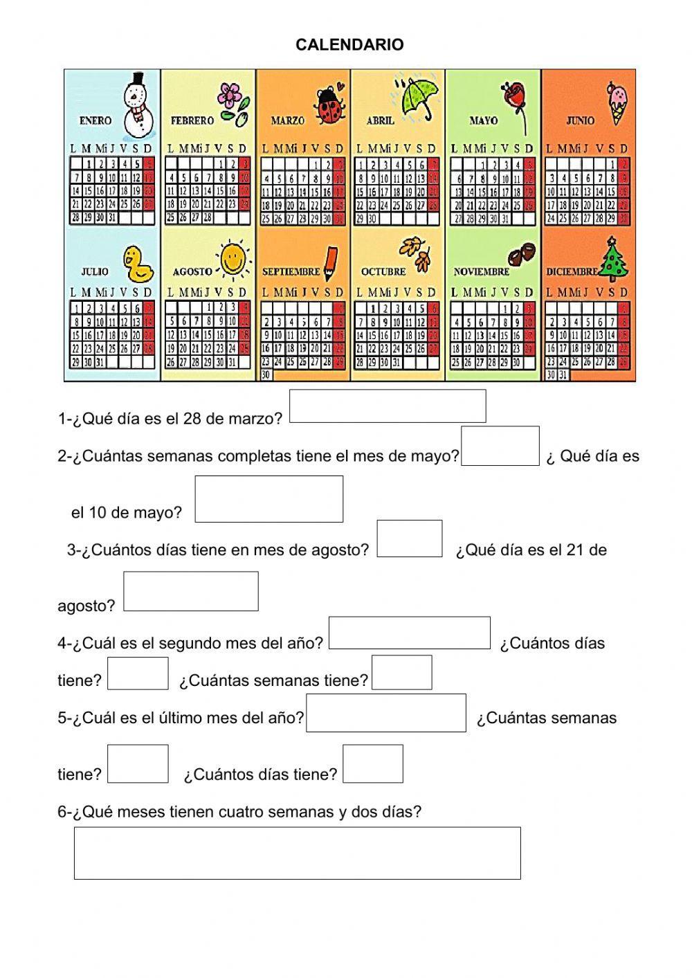Calendario interactive worksheet for 2º primaria | Live Worksheets