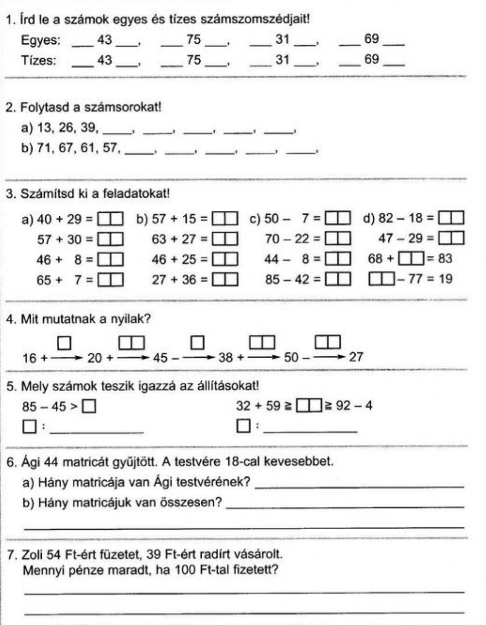 Matematika felmérés 2. osztály worksheet | Live Worksheets