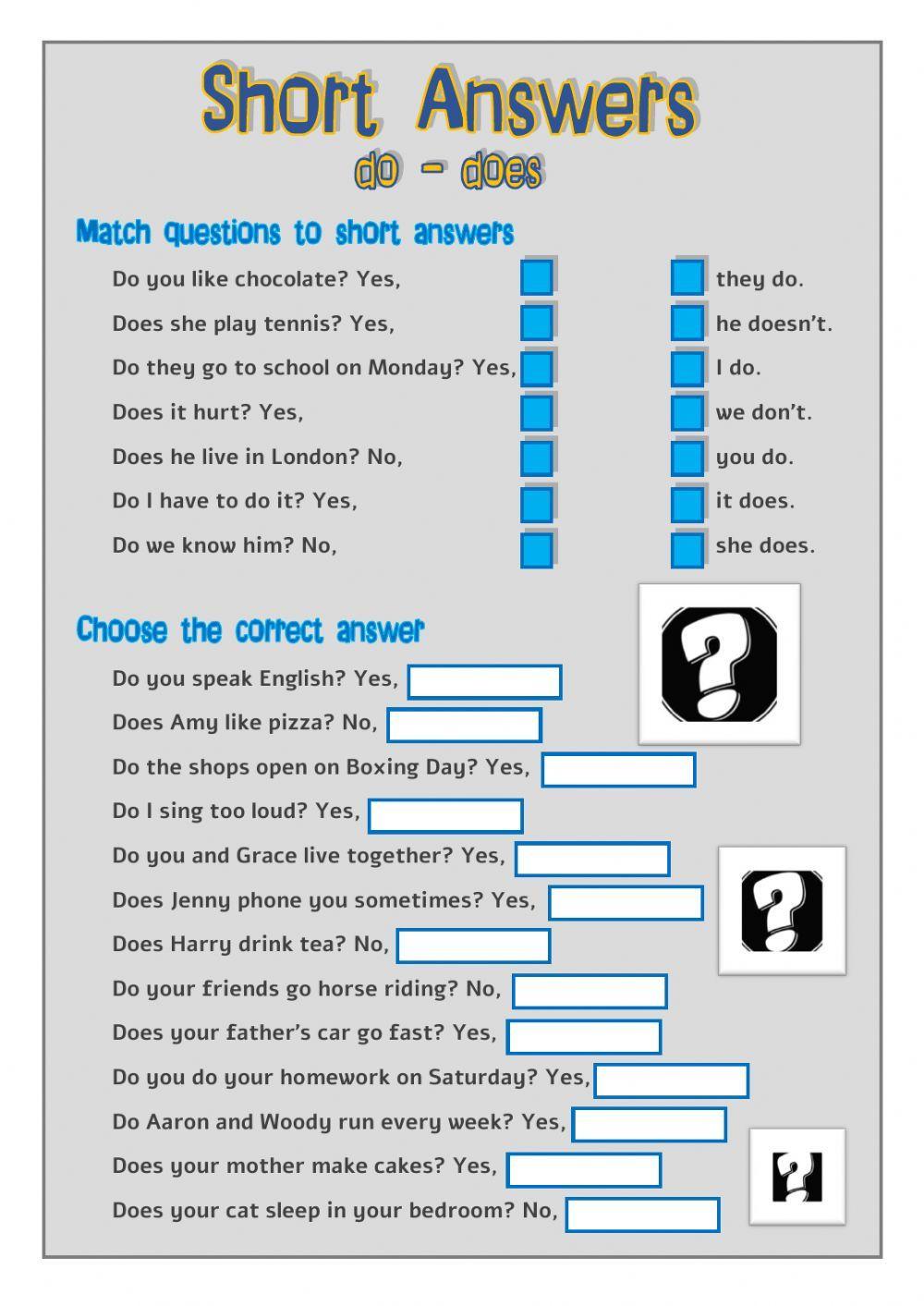 Short Answers - To do worksheet | Live Worksheets