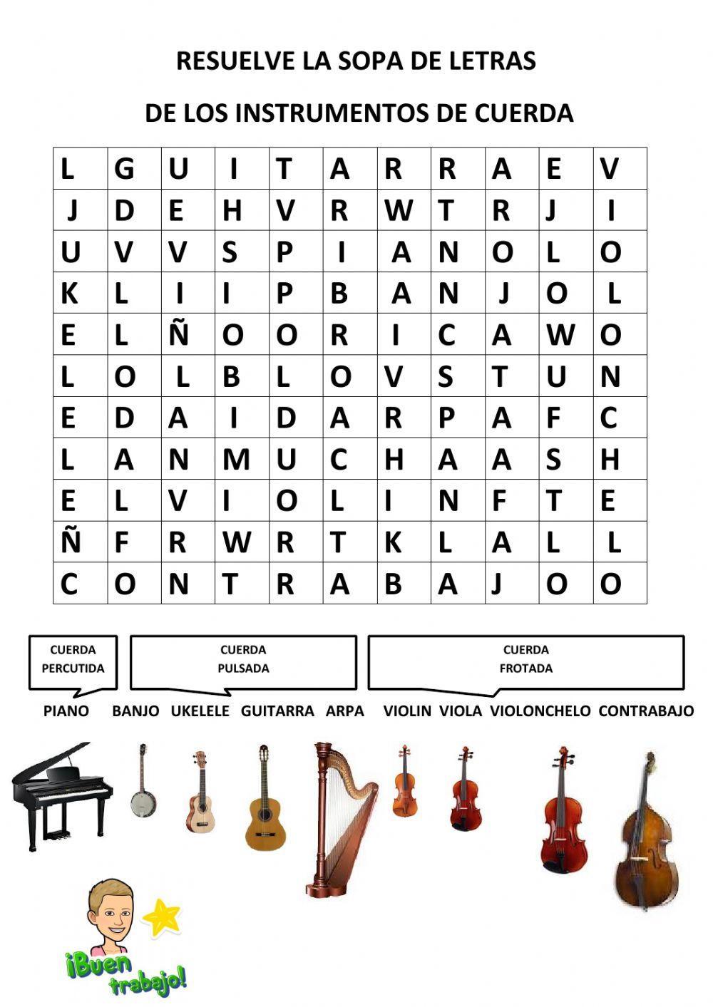Sopa de letras instrumentos de cuerda worksheet | Live Worksheets
