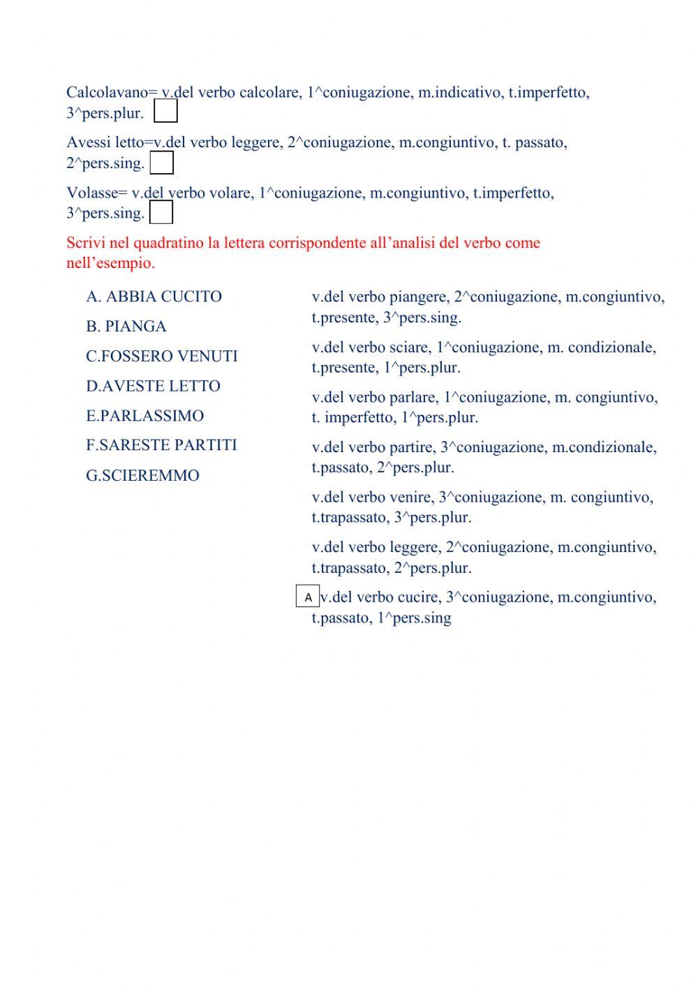 Verifica sui verbi online exercise for | Live Worksheets
