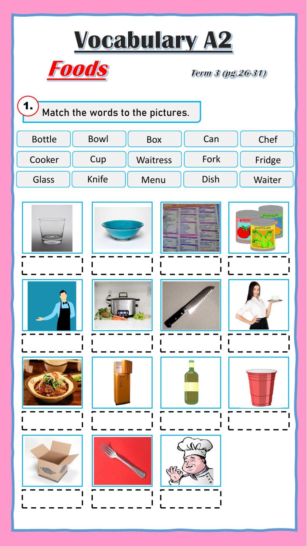 Vocabulary list A2 - foods 4 worksheet | Live Worksheets