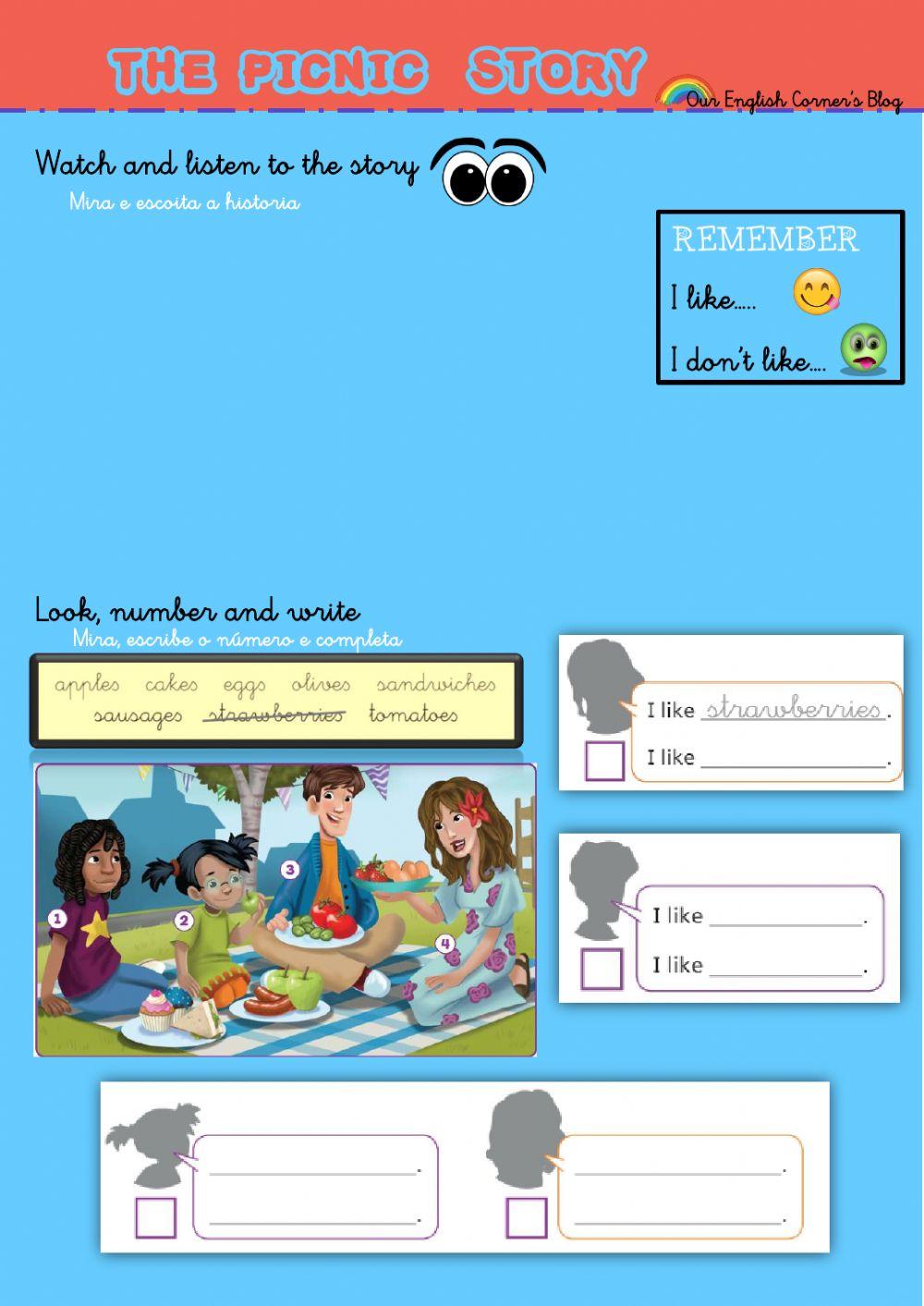 The picnic story interactive worksheet | Live Worksheets