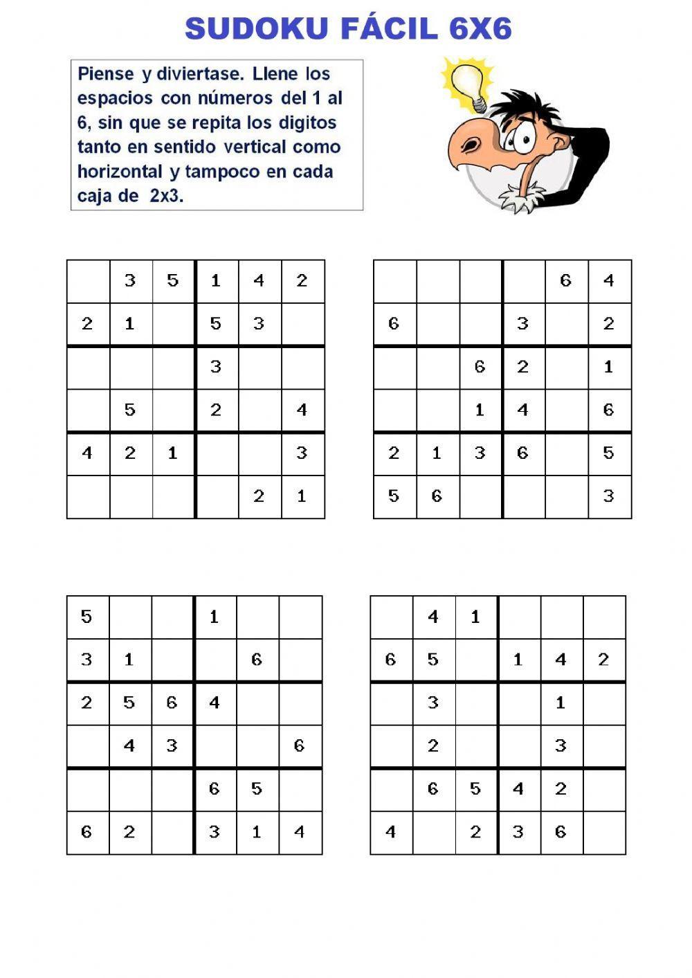 Sudoku 6x6 activity | Live Worksheets