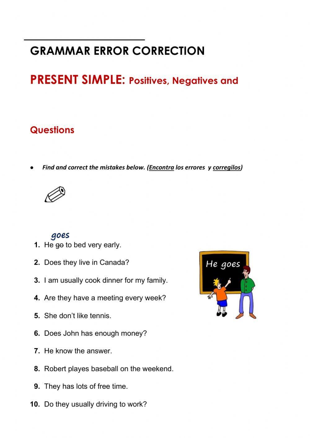 Grammar correction - Present Simple worksheet | Live Worksheets