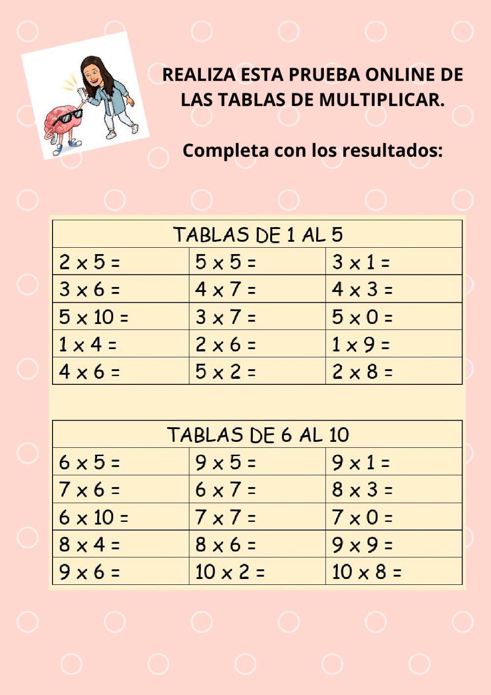 Quiz tablas de multiplicar grado 2 worksheet