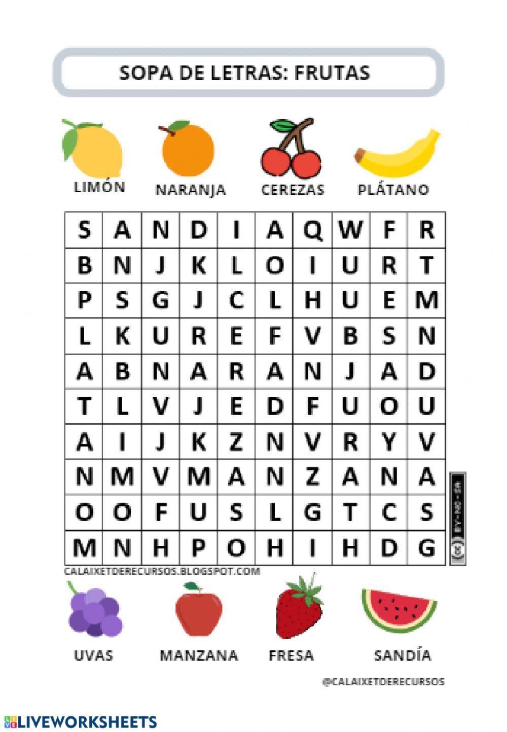 Sopa de letras frutas