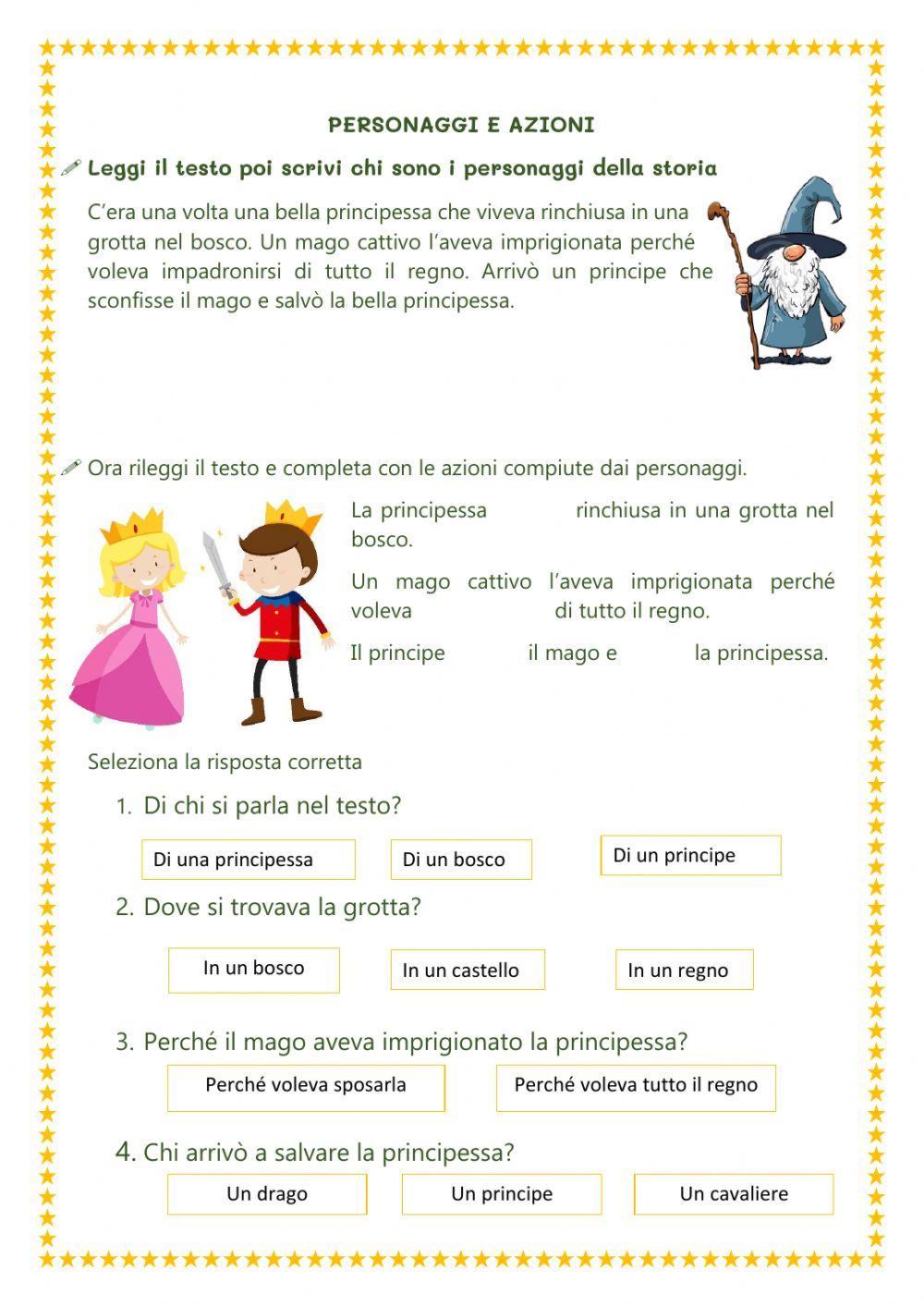 Comprensione del testo online activity for scuola primaria: classe 1/2 |  Live Worksheets
