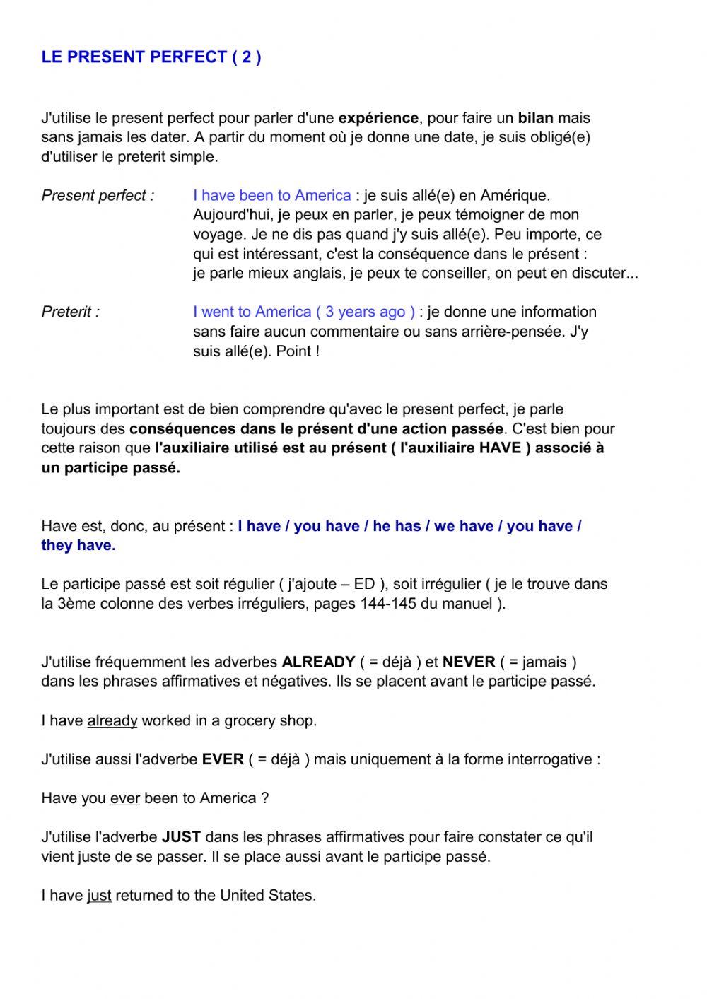Present perfect - Grammar online exercise for | Live Worksheets