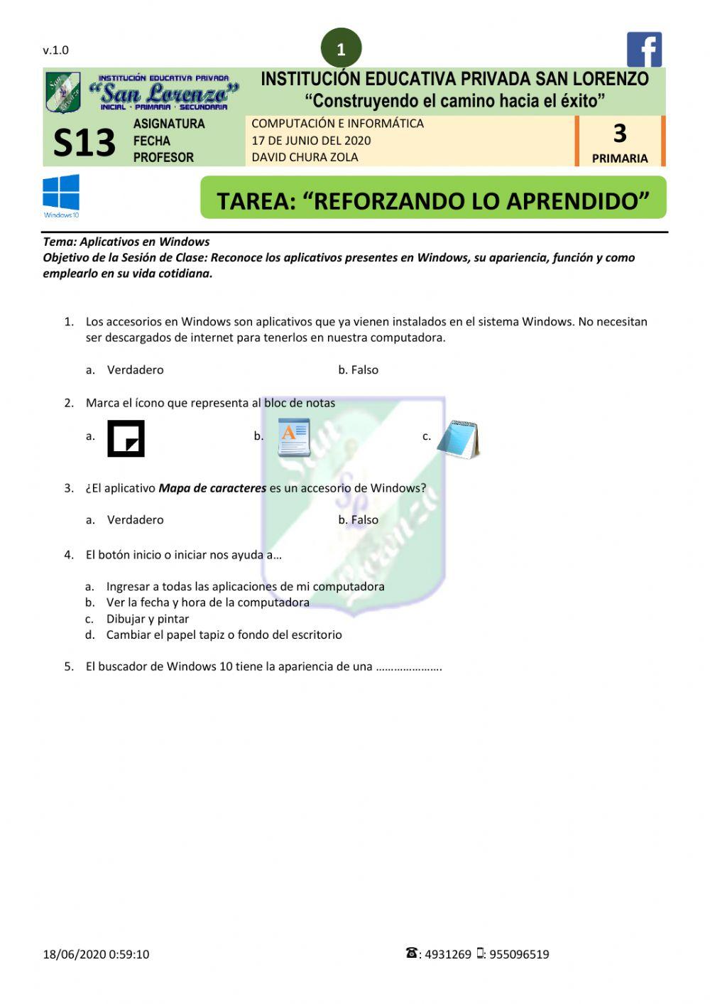 Accesorios de windows 1-2 worksheet | Live Worksheets