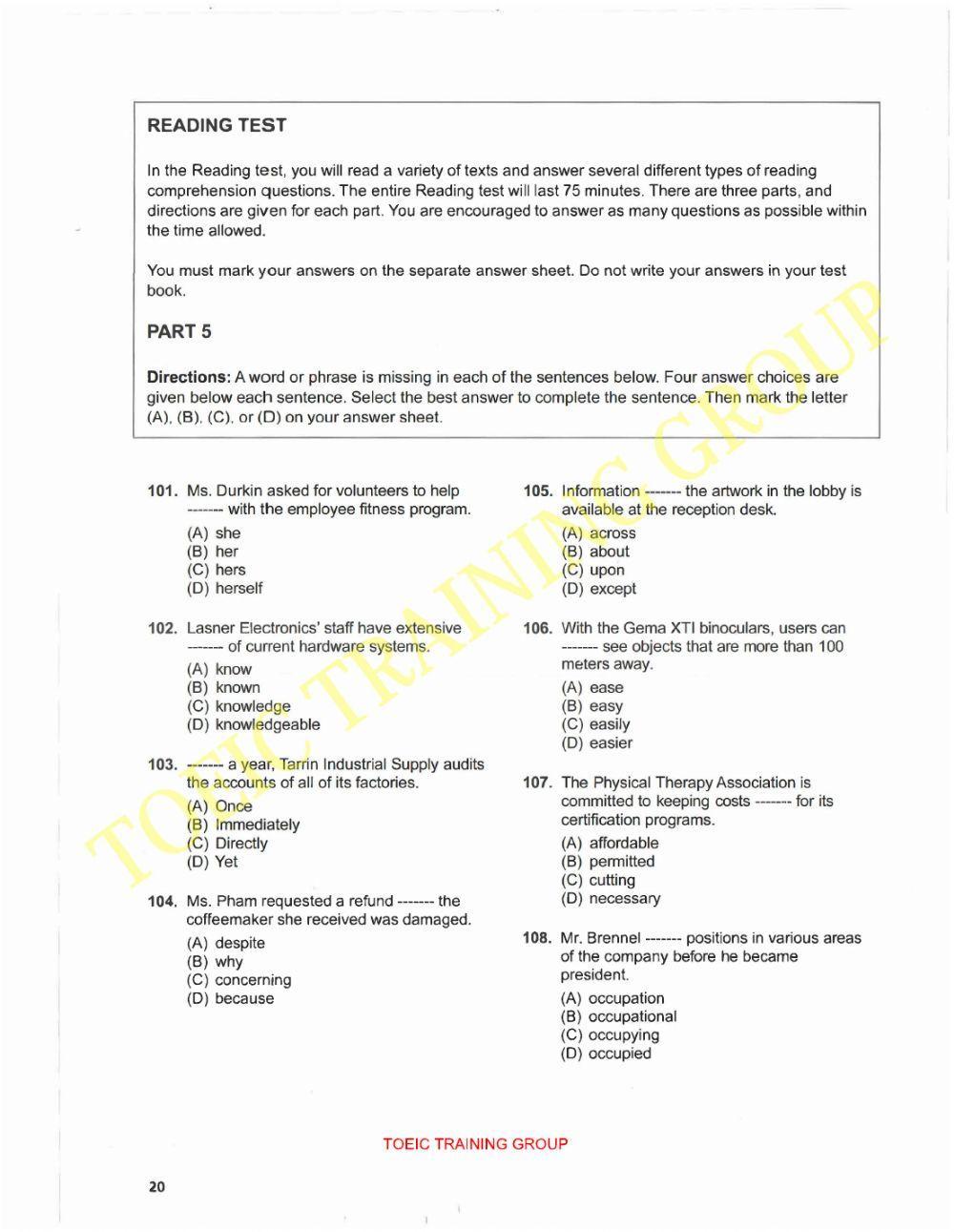 Toeic reading part 5, test 1 worksheet | Live Worksheets