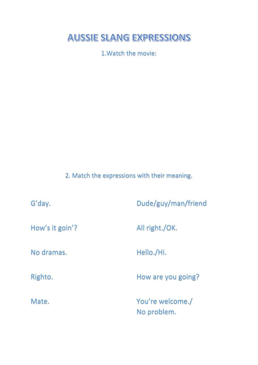 Australian slang expressions interactive worksheet | Live Worksheets