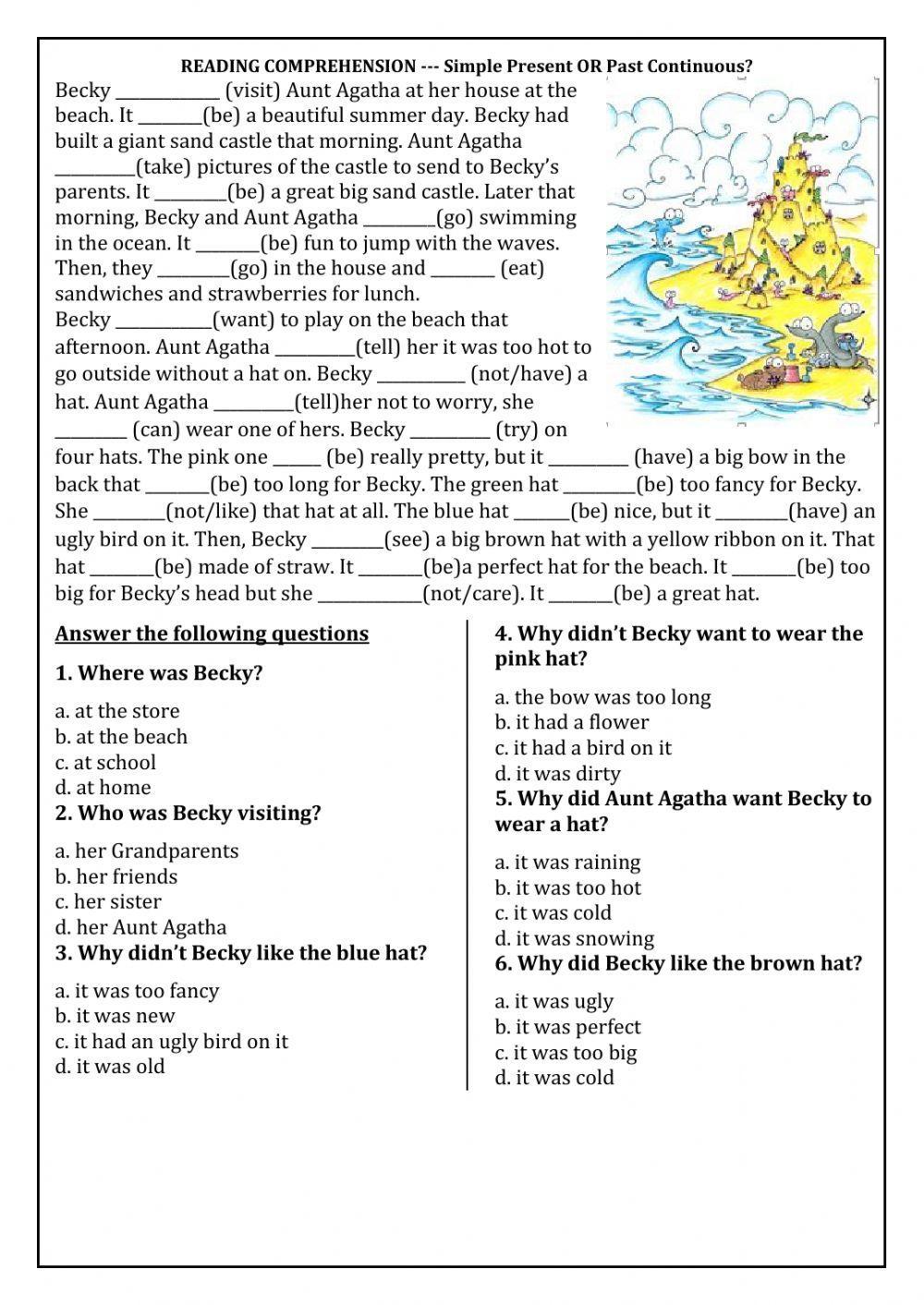 Reading Comprehension -S.Past - Past Continuous worksheet | Live Worksheets