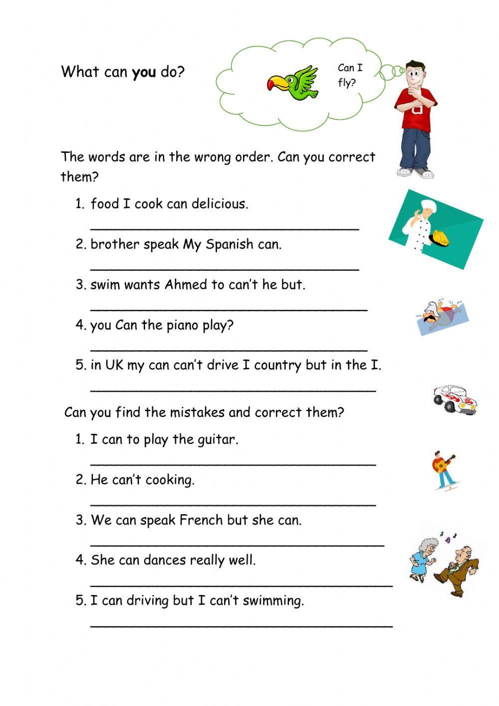 Can-can't for ability worksheet | Live Worksheets
