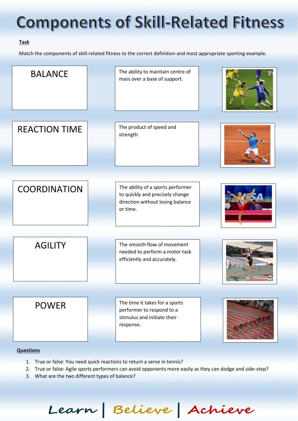 Components of skill-related fitness worksheet | Live Worksheets