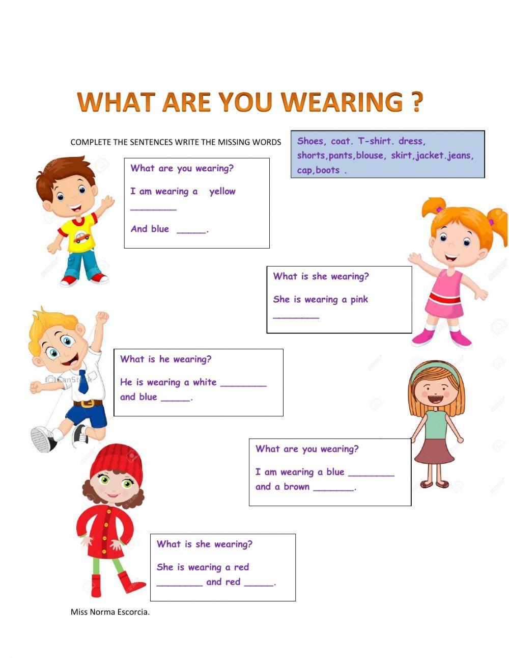 What are they wearing? interactive exercise for beginners | Live Worksheets