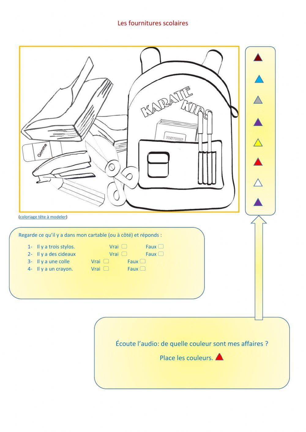 Les fournitures scolaires (test) worksheet