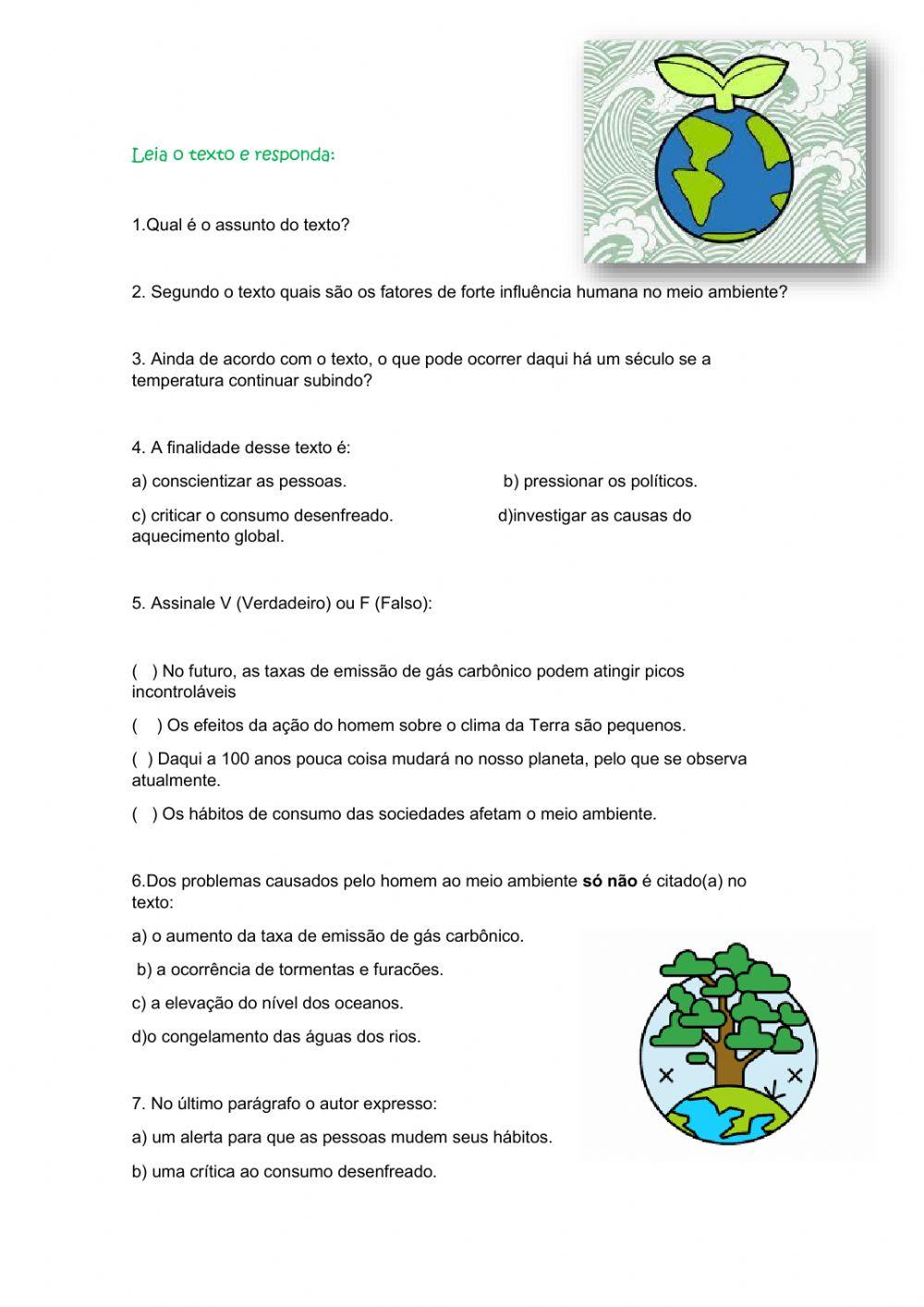 Atividades sobre Meio Ambiente worksheet | Live Worksheets