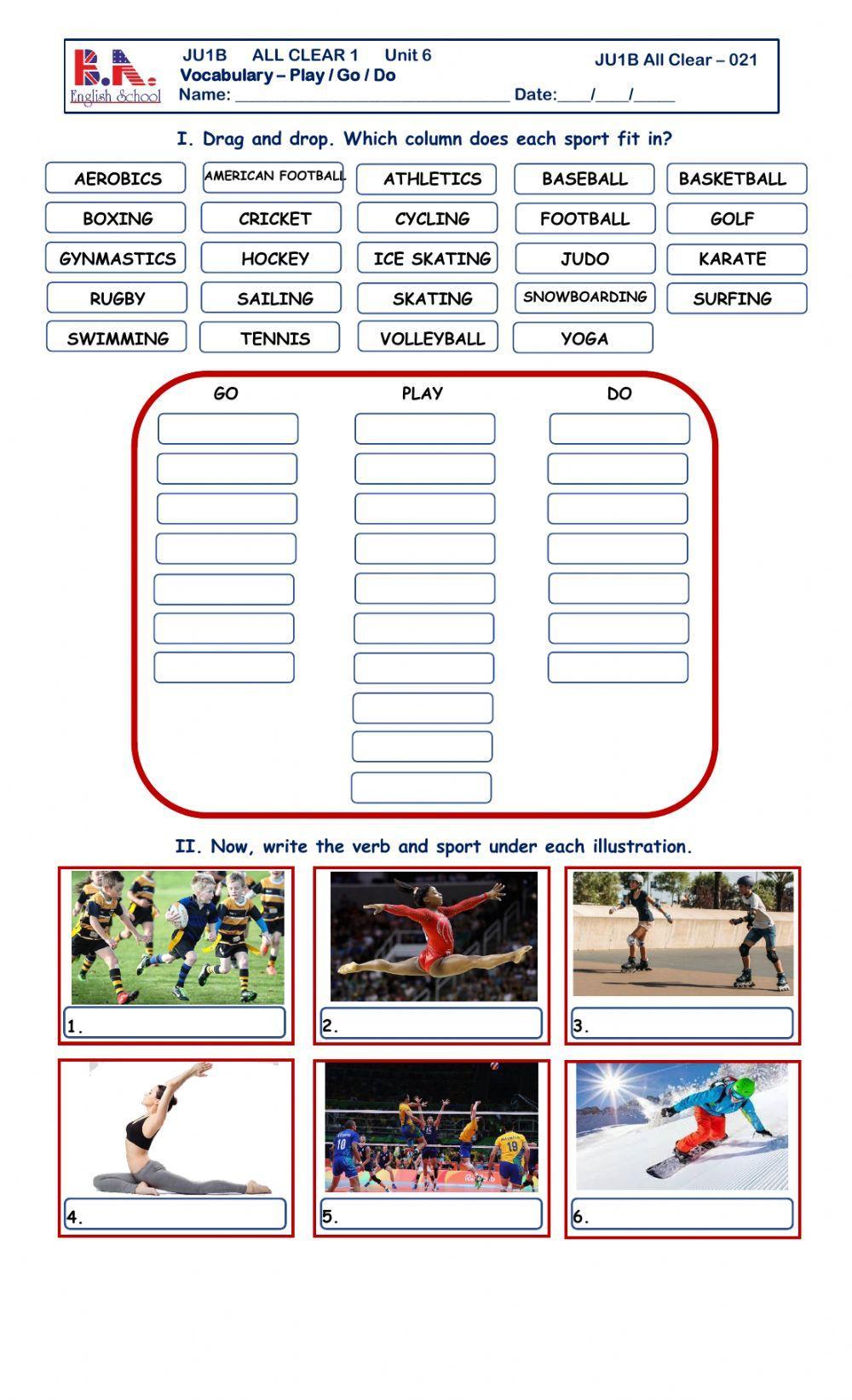 Sports - do, go & play worksheet