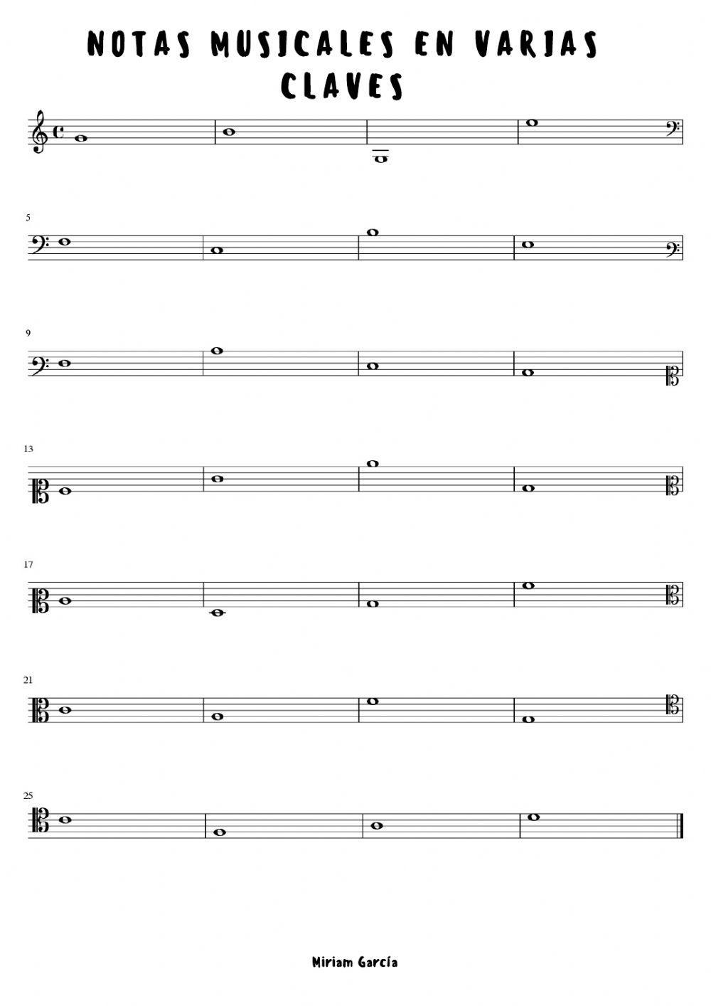 Notas musicales en diferentes claves worksheet | Live Worksheets