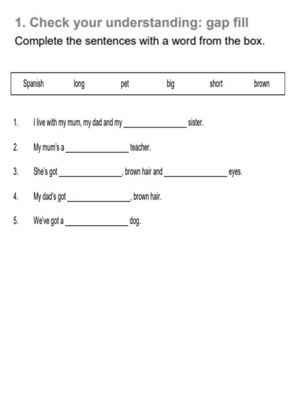 Complete the sentences with a word from the box interactive worksheet |  Live Worksheets