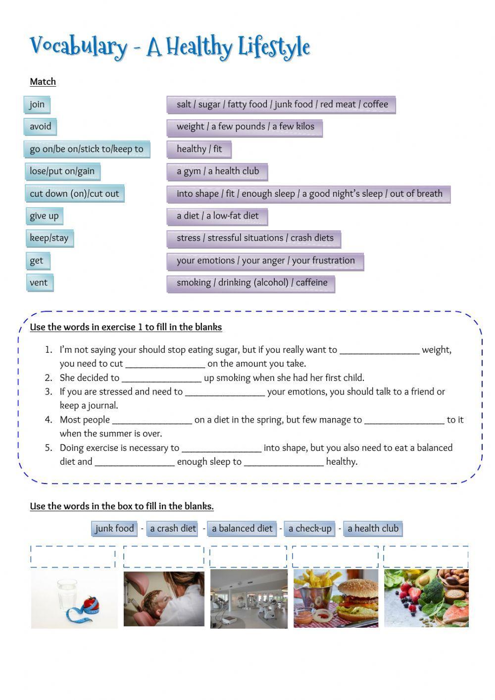Vocabulary - A healthy lifestyle worksheet | Live Worksheets