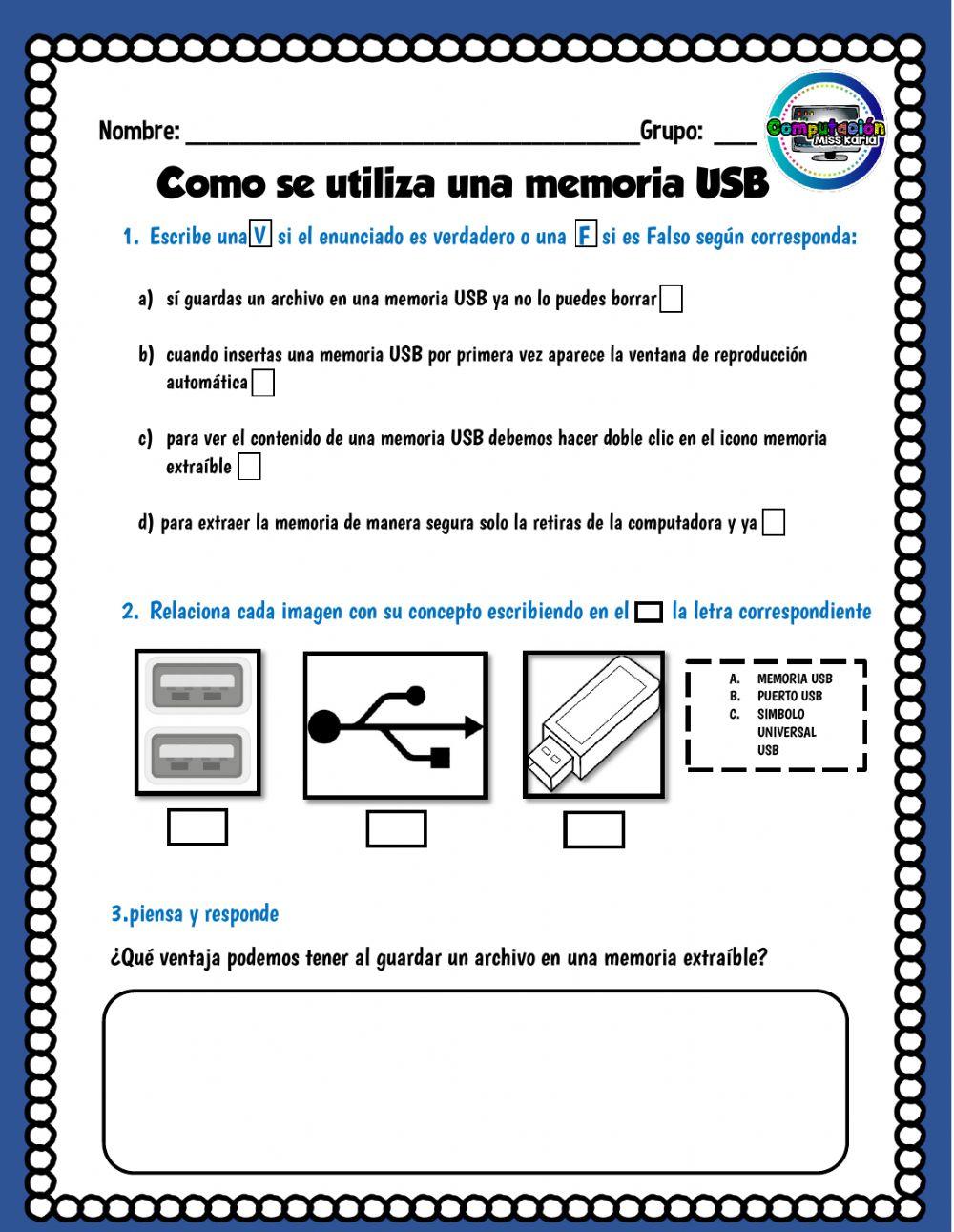 Memoria USB worksheet | Live Worksheets
