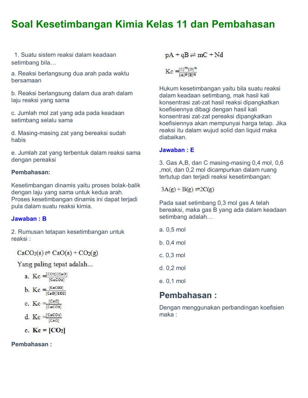 Soal dan pembahasan kesetimbangan kimia