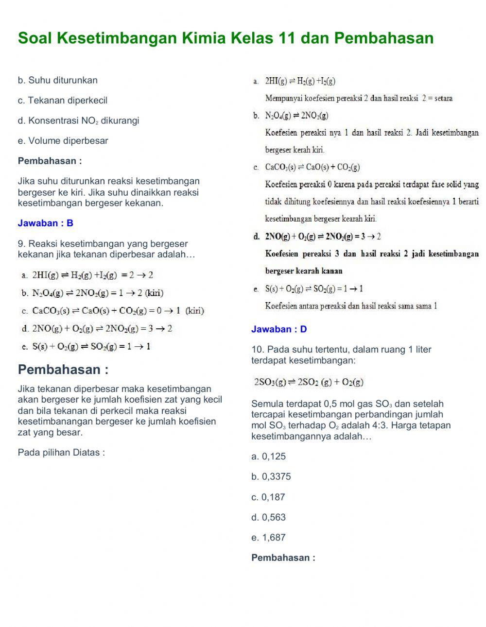 Soal dan pembahasan kesetimbangan kimia