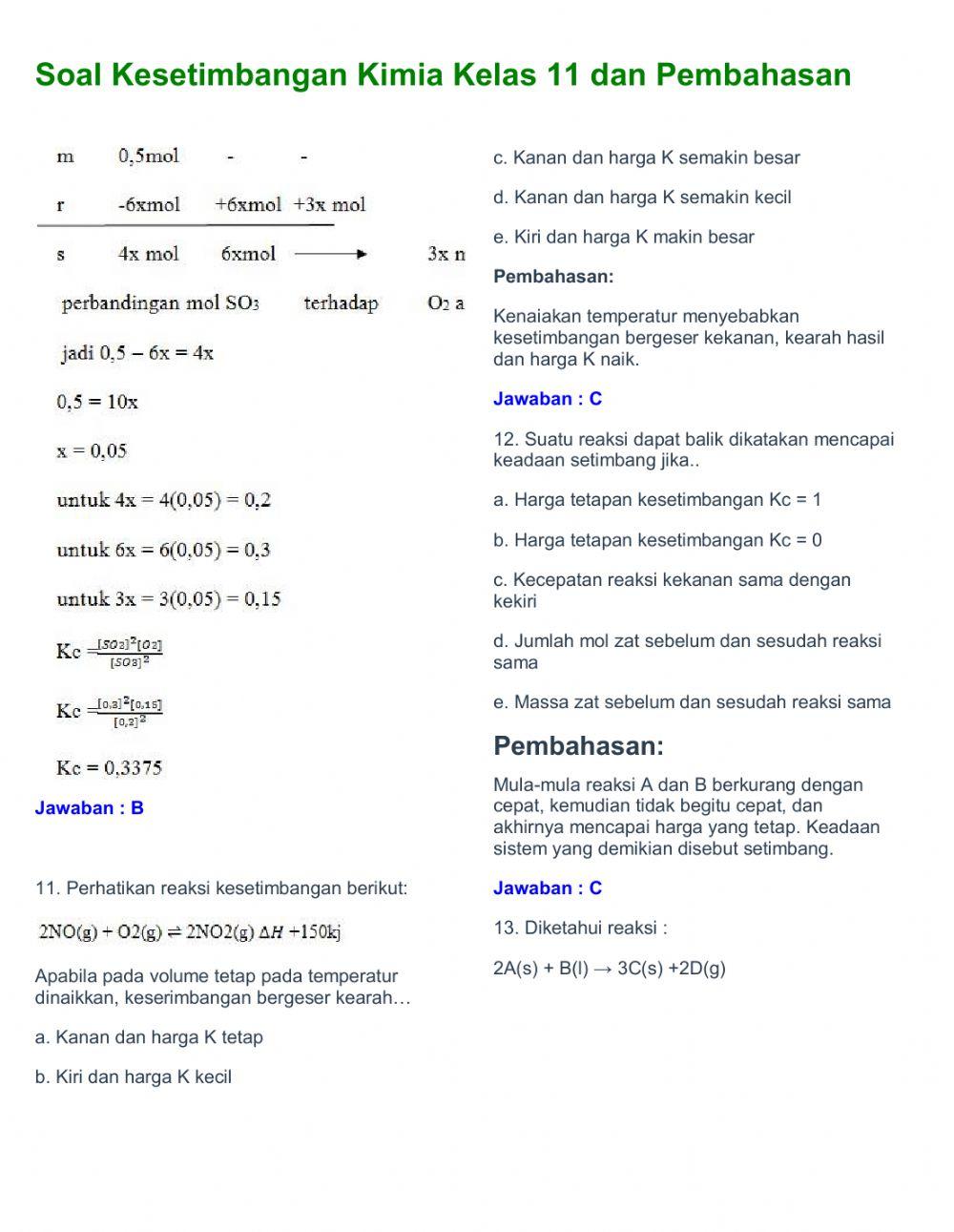 Soal dan pembahasan kesetimbangan kimia