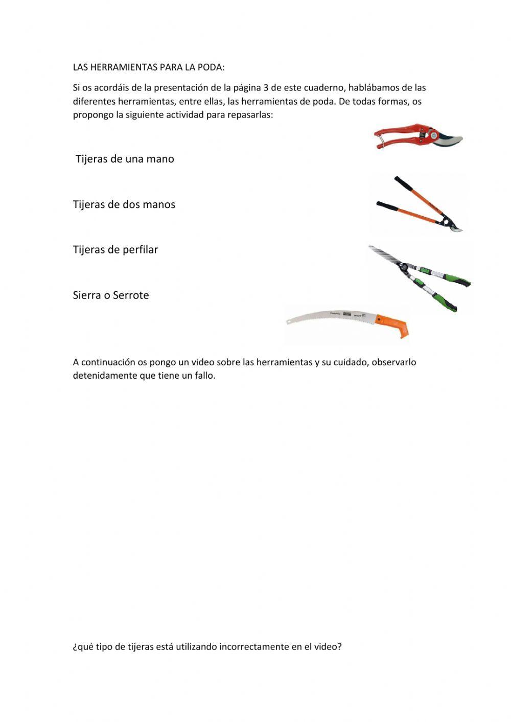 Herramientas de Poda worksheet | Live Worksheets