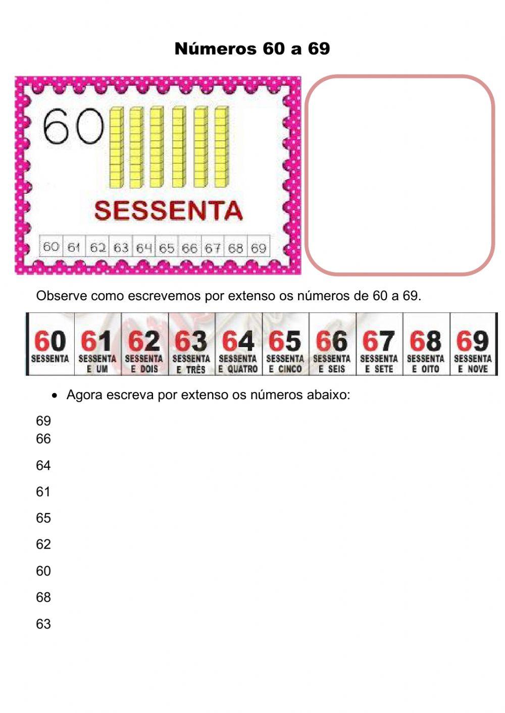 Números de 60 a 69 worksheet