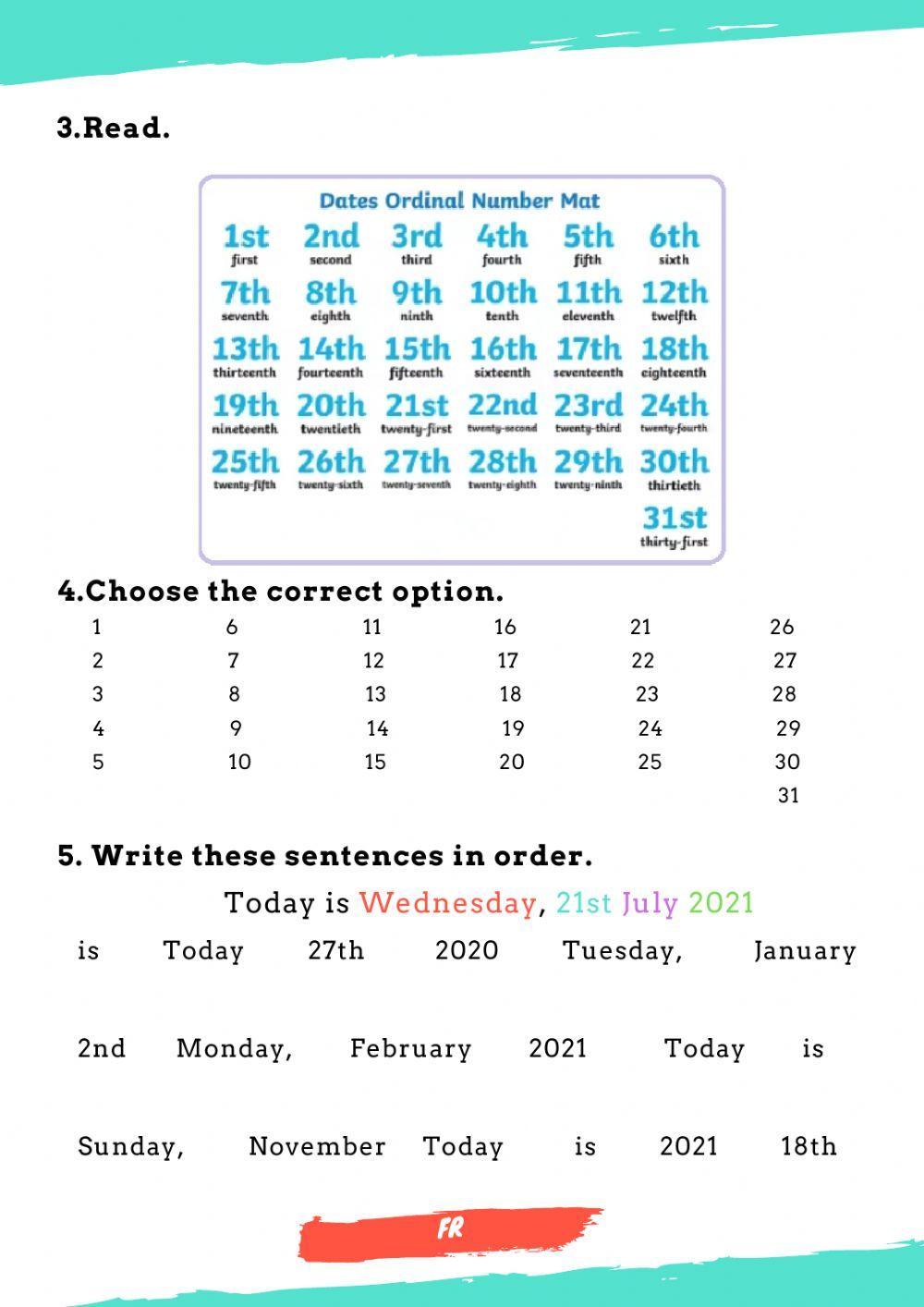 Writing the date in British English worksheet | Live Worksheets