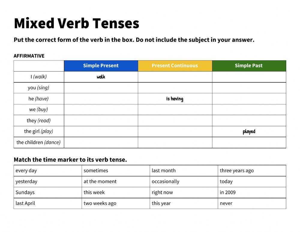 Mixed Verb Tense Forms worksheet | Live Worksheets