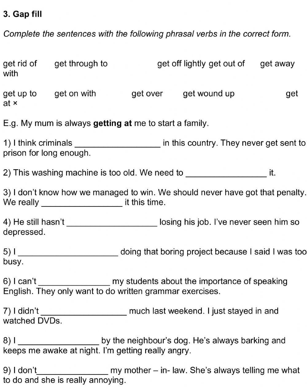 Phrasal verbs with get online exercise | Live Worksheets