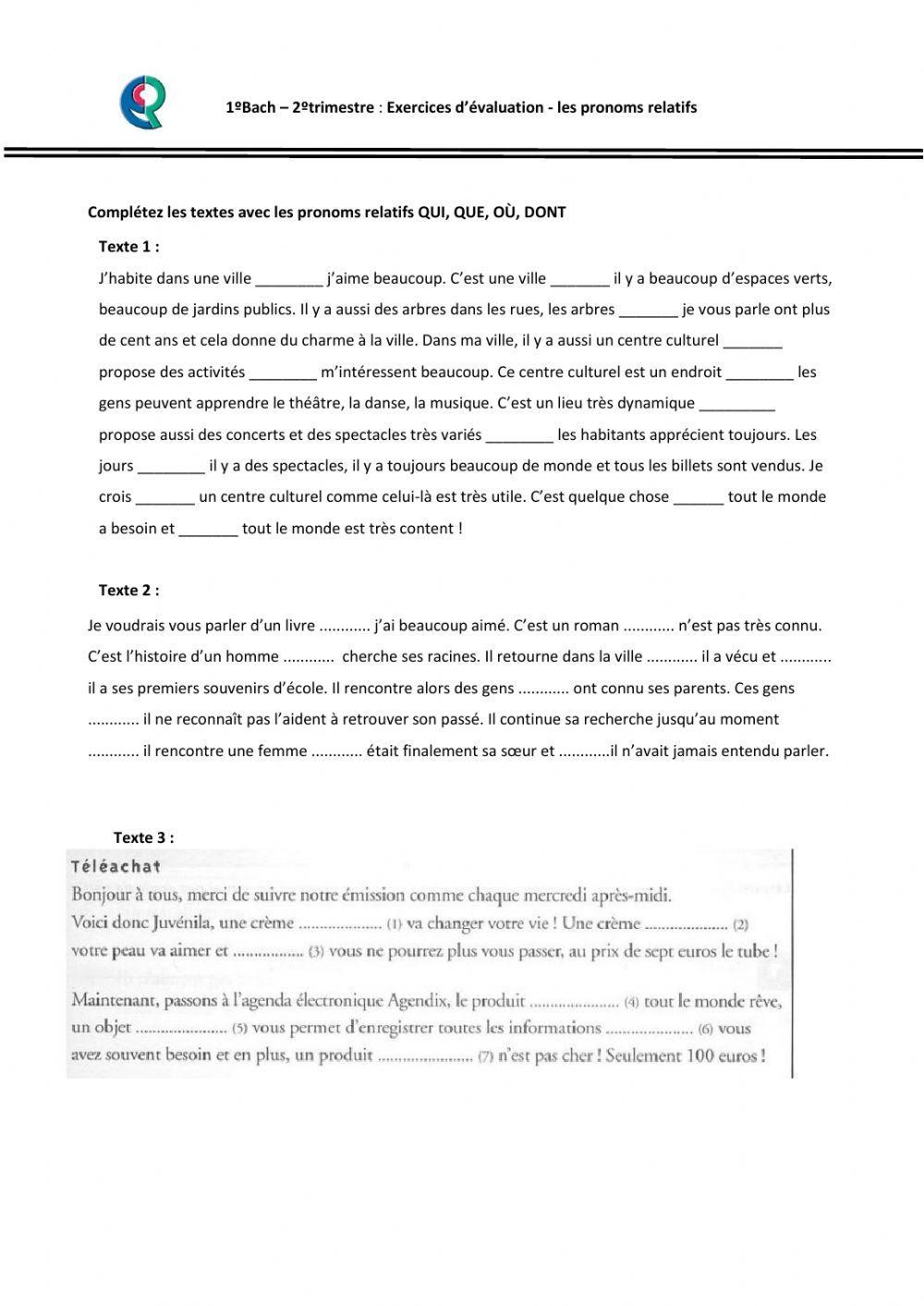 Pronoms relatifs-exercices