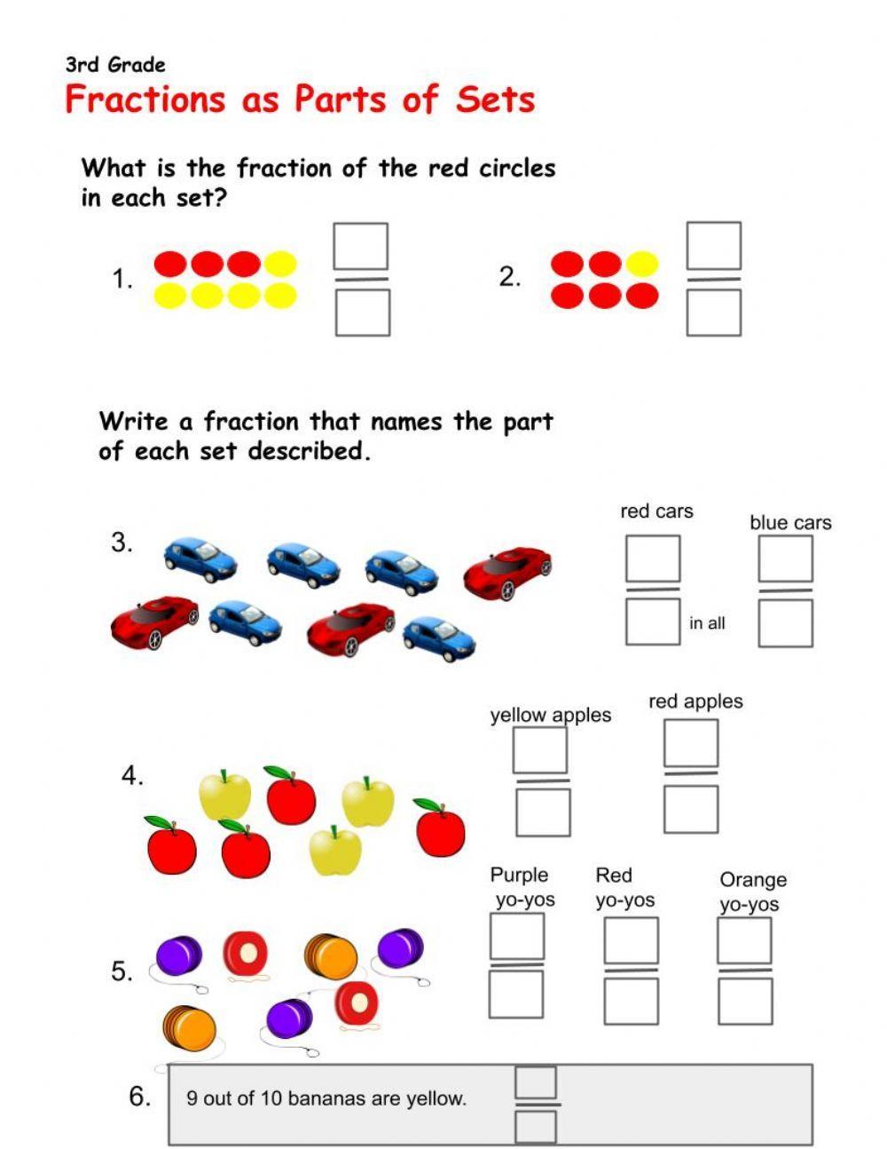 Fractions as Parts of Sets worksheet | Live Worksheets