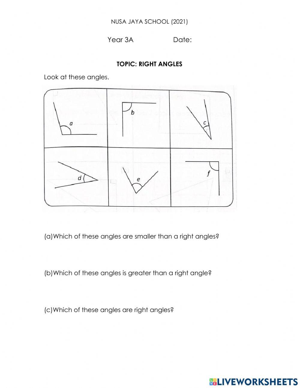 Right angles  Live Worksheets