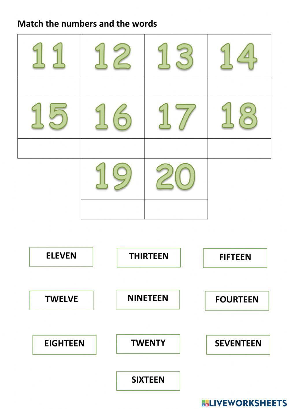 Numbers 11-20 matching worksheet | Live Worksheets