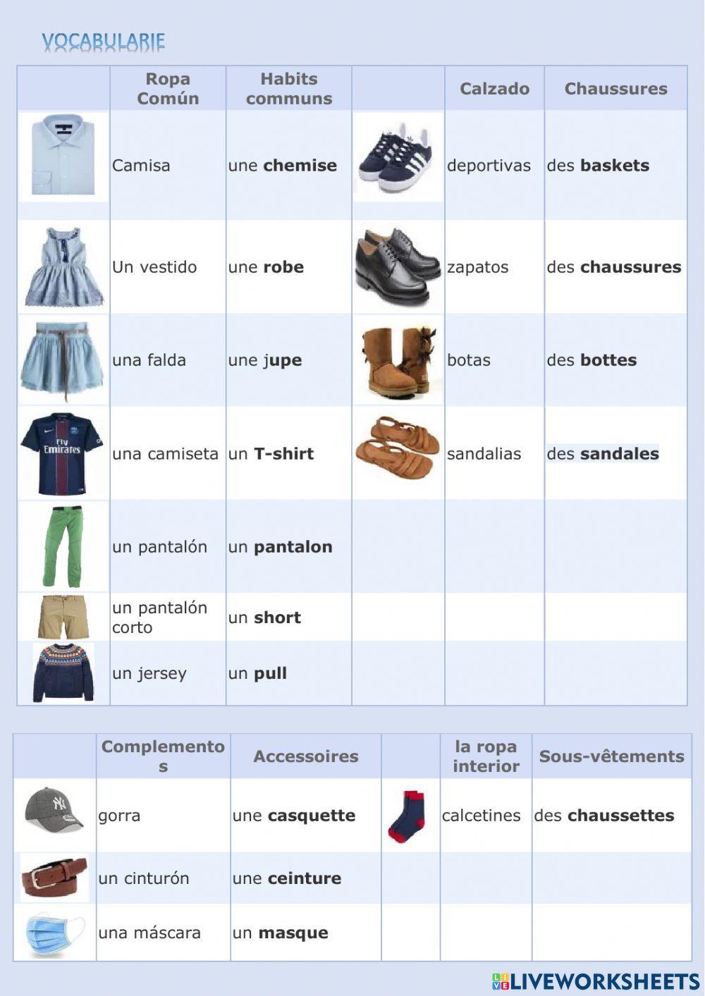 EP 6 frances vocabulario ropa worksheet | Live Worksheets